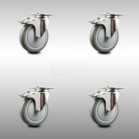 Service Caster 5 Inch 316SS Gray Polyurethane Swivel Top Plate Caster Set Total Lock Brake SCC SCC-SS316TTL20S514-PPUB-4